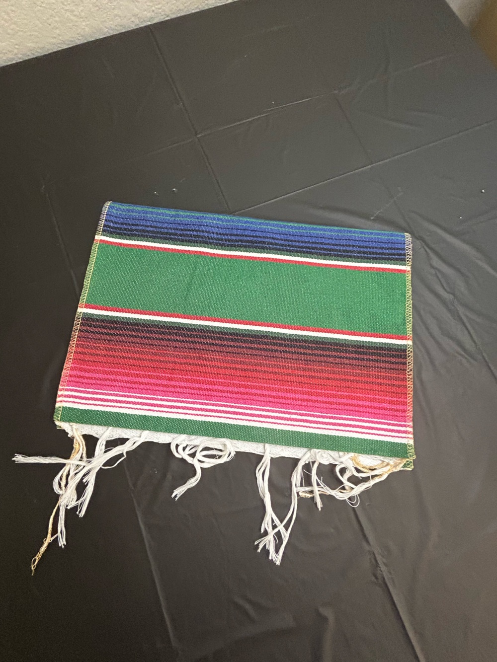 Colorful Mexican Serape Table Runner - Green, Pink, Blue Stripes 14x84